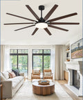 72 Inch Outdoor Ceiling Fan With Lights And Remote, black 10 blades, LED light, in modern living room setup