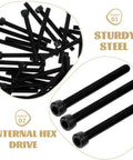 50 Pieces M5x50mm Hex Socket Screws Steel Bolts with Black Oxide Finish, detail of screws showcasing sturdy steel