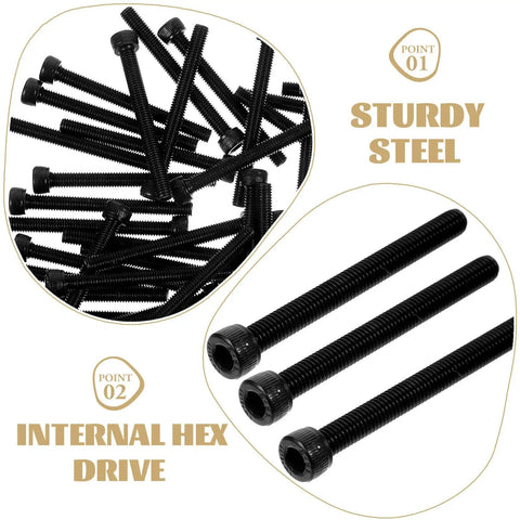 50 Pieces M5x50mm Hex Socket Screws Steel Bolts with Black Oxide Finish, detail of screws showcasing sturdy steel