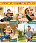 Children enjoying Heavy Duty Kids Swing Seat With 79 Inch Adjustable Rope And 330 Lbs Capacity, Includes 2 Carabiners And 2 Extra Hanging Straps, Swing Set Accessories For Outdoor Playground, Green 1 Pack in various play areas.