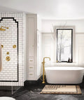 Luxurious bathroom featuring Colinet Double Robe Hook In Brushed Gold For Bath And Kitchen, Everyday Luxury Vibe, Flexible Placement.