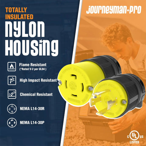 L14-30 Generator Plug Set With L14-30P And L14-30R, 30 Amp Twist Lock Receptacle, 7500W, Insulated Nylon Housing