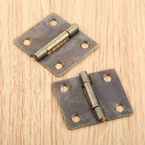 Antique Bronze Decorative Hinges For Wood Boxes And Cabinets, 38x34mm Butt Hinge Set, Vintage Drawer And Door Hardware, Two Pack, Easy Install