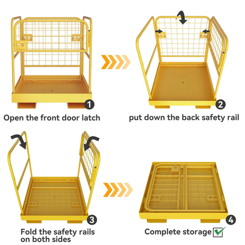 Instructions for Rock Solid Forklift Safety Cage 36 X 36 Inches Heavy Duty Steel Man Basket With 1150 Lbs Capacity folding process.