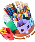 Rotating Art Supply Storage Organizer With 360 Degree Spin Base Kid Friendly Craft Caddy For Classrooms And Desks with pencils and markers.