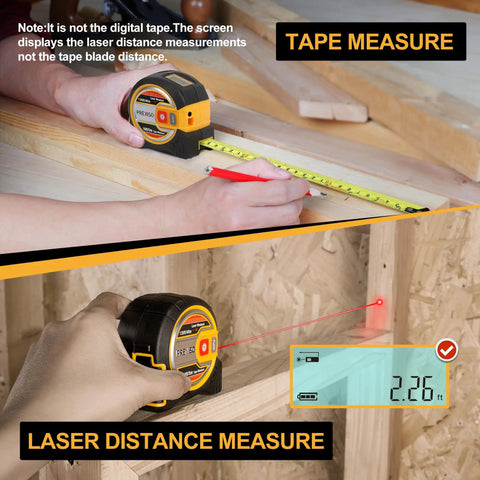 2 In 1 Laser Tape Measure With Auto Lock Magnetic Hook, 135 Ft Laser Range And 16 Ft Manual Tape, Pythagorean Area And Volume Calculations, Ft And In Plus Metric Units, Non Digital Handy Measuring Tool For Quick Precise Measurements. used on wood