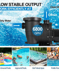 Kickass 2 Horsepower Pool Pump With Savage Six Thousand Eight Hundred Gallon Per Hour Flow and Self Priming Tech, showing inlet and outlet.