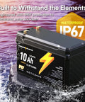 12V 10Ah LiFePO4 Battery With Built In BMS IP67 Waterproof Deep Cycle Over 5000 Cycles For Power Wheels Solar Marine Ride On Toys