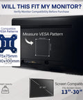 Solid Beefy Steel VESA Mounting Bracket 75X75mm And 100X100mm showing compatibility and VESA measurement instructions.