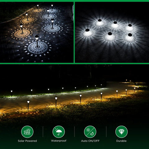 10 Pack Solar Outdoor Lights Waterproof Dusk To Dawn Up To 12 Hours Solar Powered Pathway Garden Lights With Auto On Off No Fuss Install Bright LED Landscape Lighting And Decorative Mandala Pattern For Walkway Patio Yard