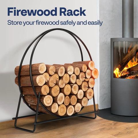 32 Inches Firewood Log Rack Hoop With Cover Built Tough Heavy Duty Solid Steel Storage Rack And Cover Set With Zipper Round Log Holder Ring near fireplace