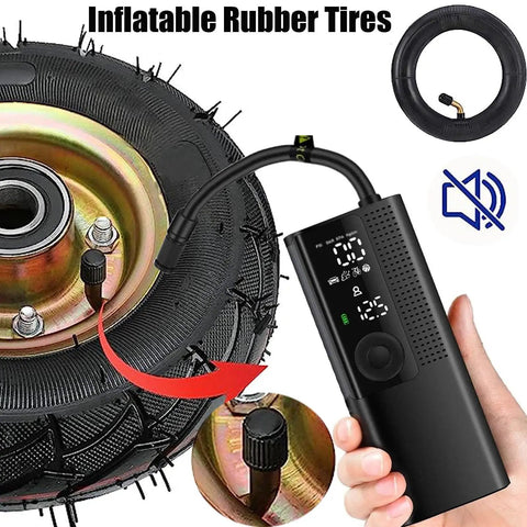 Beefy Heavy Duty Caster Wheels With Top Plate Swivel, Rubber Pneumatic Castors, inflatable rubber tire with air pump shown