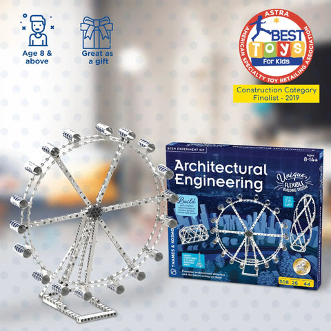 Architectural Engineering Kit for Kids and Teens with steel frame Ferris wheel model and box, hands-on STEM experiment set.