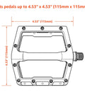 Diagram of large pedal sized 115mm x 115mm for Neoprene Bike Pedal Covers for Transport and Storage, 3mm Thick Cushioned Protection