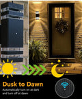Exterior Dusk to Dawn LED Wall Sconces Two Pack Up and Down Modern Black Outdoor Porch Lights IP65 Waterproof 3000K Warm White Auto On Off Sensor for House and Garage