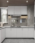 Modern kitchen with white cabinets featuring 10 Pack Matte Black 3 Inch Cabinet Handles For Kitchen Cabinets And Cupboards.