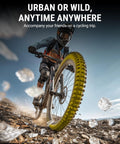 Cyclist on rocky terrain with heavy duty puncture proof tire liner for fat tire bicycles bikes motorcycles e bikes mtb