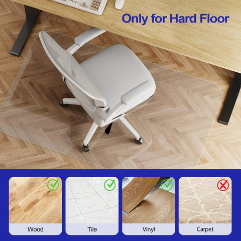 Clear Office Chair Mat For Hardwood Floors, 30 By 48 Inches, Heavy Duty PVC Floor Protector under office chair on wood floor
