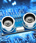 10 Pack HC SR04 Ultrasonic Sensor Distance Module For DIY Robotics And Projects placed on electronic circuit board