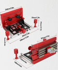Beefy Adjustable Joinery Sled For Table Saw And Router Pro Grade Precision Slide Table dimensions and red aluminum design.
