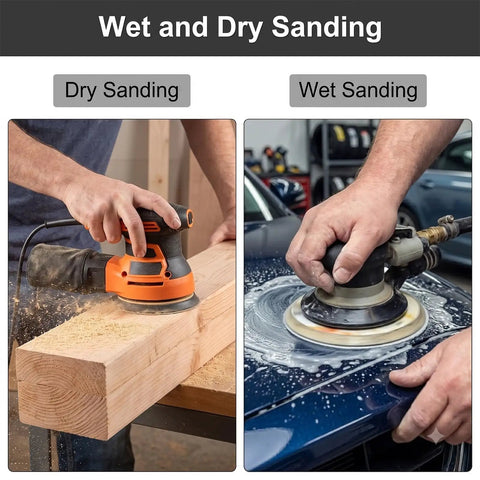 Get Ready To Polish Like A Pro With This Awesome 50 Piece 5 Inch Hook Loop Sanding Disc Kit Featuring 1000 To 5000 Grit Silicon Carbide Wet Dry Sandpaper For Smooth And Shiny Auto Body Work Results. Showcasing dry and wet sanding techniques.