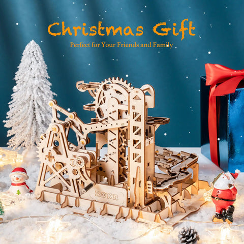 Marble Run 3D Wooden Puzzle Kit For Adults Hands On Brain Teaser And DIY Model Build Fortress Edition Educational STEM Craft For Grownups Portable Display Ready Complex Mechanisms Educational Toy For Adults, wooden marble run in Christmas display