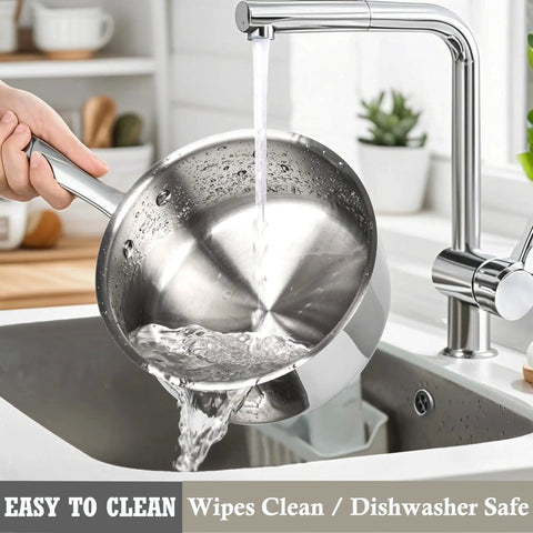 Washing Six Piece Stainless Steel Pots And Pans Set With Nonstick Coating Induction Compatible And Oven Safe Includes 2 Qt Saucepan