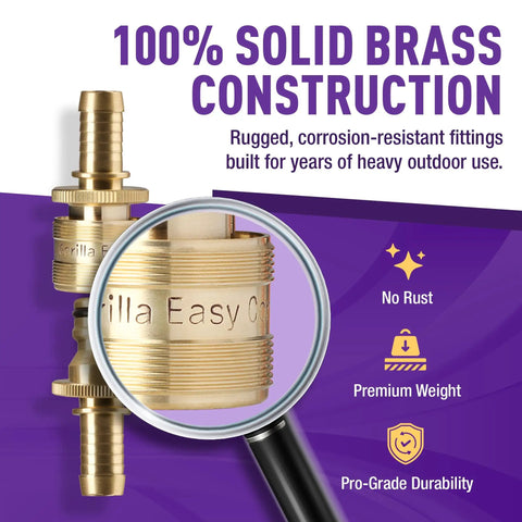 Easy Connect Garden Hose Repair Kit With Built In Quick Connects 1/2 Inch Barbs, magnified view showing brass construction.