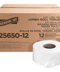 Jumbo 2 Ply Bath Tissue For Commercial Dispensers, Unscented White Toilet Paper Roll 3.3 Inch By 650 Foot, 12 Count Bulk Pack, Recycled Fiber, Nonperforated displayed with packaging