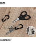 Two Inch Aluminum D Ring Carabiner Clips Pack Of Six Assorted Colors for keychains with scissors and keys