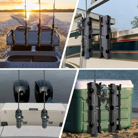 4 Pack Boat Fishing Rod Holder Set Wall Mount Tube Rod Holders with screws and 8 ball bungees on boat, trailer, cooler.