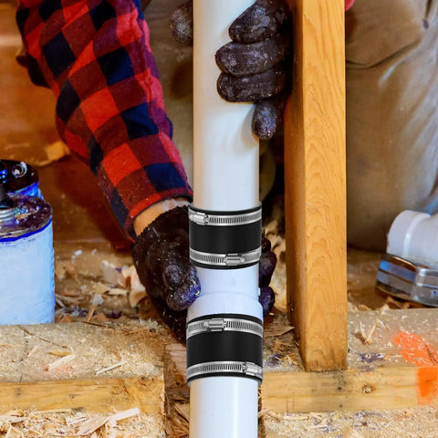 Hands installing Four Pack 4 Inch Flexible Dust Collection Cuffs With PVC Rubber Vacuum Hose Connectors And Stainless Steel Clamps