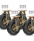 Straight Up Tough Caster Set Of Four With Big Time Pneumatic Rubber Tires And Swivel Brakes For Badass Floor Friendly Rolling Legit Smooth Ride Wheel Assembly, showing heavy-duty casters with pneumatic tires.