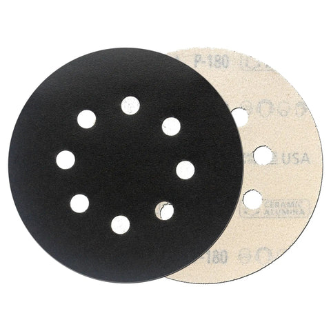 Gator Auto Hook And Loop Ceramic Sanding Discs With Quick Change System For 180 Grit Blending Paint Removal and resin bonded cutting power on tough surfaces.