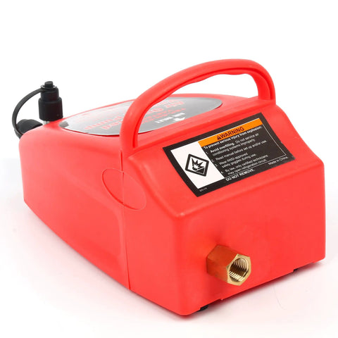 Straight Up Slick Pneumatic Vacuum Pump For Auto Air Conditioning Service Heavy Duty Design, red body with handle and connection port.