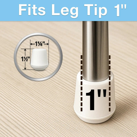 1 Inch Round Non Marking Rubber Chair Leg Caps Set of 4 Protect Floors No Slip Quiet Movement for Chairs Stools and Tables on Hardwood Tile and Carpet Prevent Scratches Noise and Scuffs displaying fit size and dimension dimensions