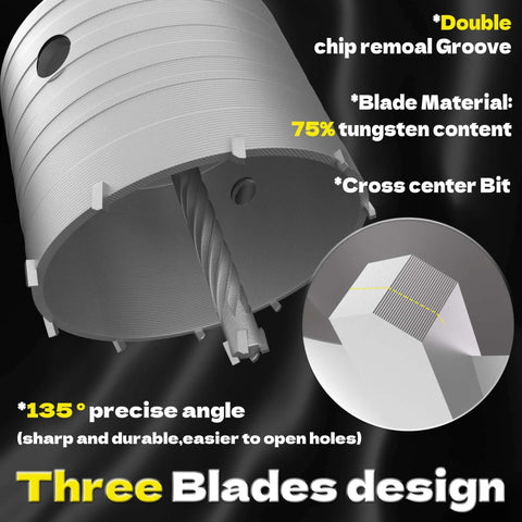 KJE 35PCS concrete hole saw kit, gray steel hole saw with three-blade design and SDS/Max shank