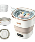 Kick Laundry Day To The Curb With This Portable Folding Mini Washer Offering Straight Up Fresh Results In A Sixteen Liter Drum built for underwear socks and travel friendly laundry, showing water splashing on clothes.