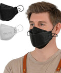 Person wearing KF94 Protective Face Mask For Adults With Adjustable Ear Loop Strap, 4 Layer Filter, 3D Ergonomic Design, Made In Korea, Large Black