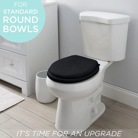 Soft Padded Toilet Seat With Comfy Sponge Cushion Easy To Install Durable Polypropylene Build Non Slip Hinges on white toilet