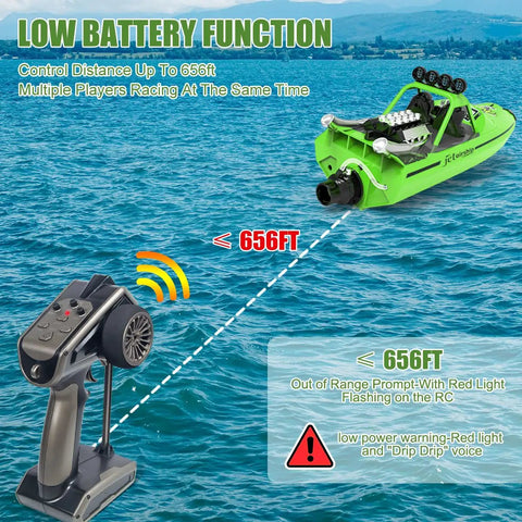 Totally Fun RC Boat For Kids And Adults With 2.4GHz Remote Control in water showing 656ft range