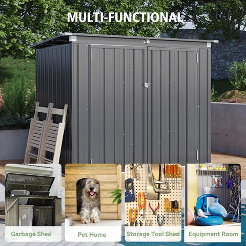 5.7 Ft Wide Galvanized Steel Horizontal Garbage Storage Shed With Lockable Door Bolt Black Outdoor Yard Patio Shelter