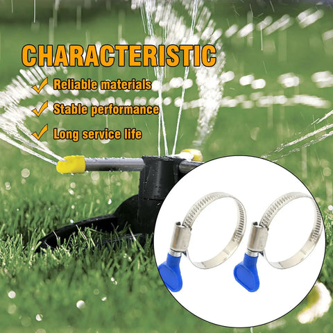Stainless Steel Hose Clamps Set For Auto And Plumbing, Thumb Screw Key Type Adjustable Clamp, 9 mm Band Width, Insert Over Sprinkler