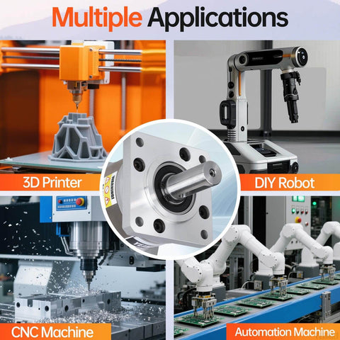 Five to One Planetary Gearbox for NEMA 23 Stepper Motor with applications in CNC, 3D printing, DIY robots, and automation