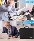 Before and after using Fireproof Document Box With Lock And 25 Colorful Pocket Folders, Water Resistant Safe Organizer For Important Papers.