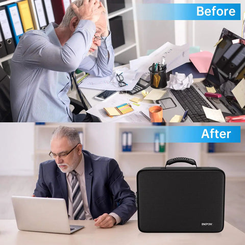 Before and after using Fireproof Document Box With Lock And 25 Colorful Pocket Folders, Water Resistant Safe Organizer For Important Papers.