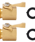 Heavy Duty Brass Garden Hose Shut Off Valve Three Quarter Inch Inline, Ergonomic Handle, 2 Pack With 2 Hose Washers displayed