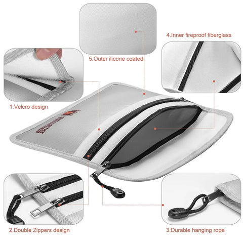 Fireproof Document Bag 2000F Waterproof And Fireproof Money Bag With Zipper Safe Storage Pouch For Passport Cash Jewelry Legal Documents And Valuables, 10.6 x 6.9 Inches