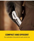 Sport Knife With Easy Blade Change And One Handed Quick Slide Blade Slider Takes Standard Utility Blades Safety Feature Prevents Dual Blades Two And Seven Sixteenth Inch Blade Five And Quarter Inch Handle Silver Finish in pocket for compact storage