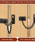 Heavy Duty Stainless Steel Door Chain Lock With Spring Loaded Push Button Latch And Thickened Chain Black Finish on wooden doors